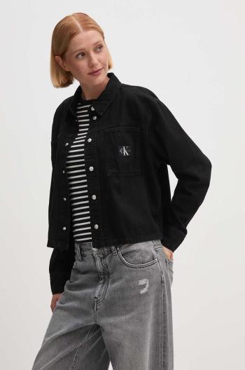 Rifľová bunda Calvin Klein Jeans dámska, čierna farba, prechodná, oversize, J20J223674