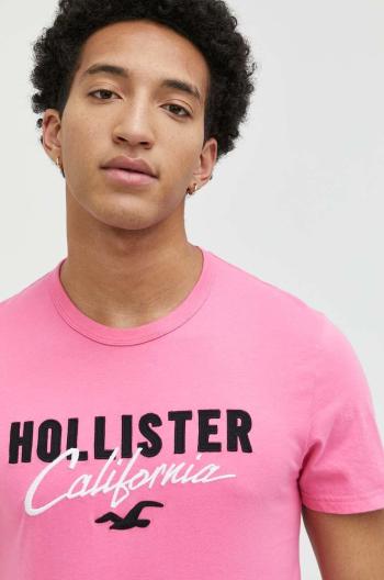 Bavlnené tričko Hollister Co. ružová farba, s nášivkou