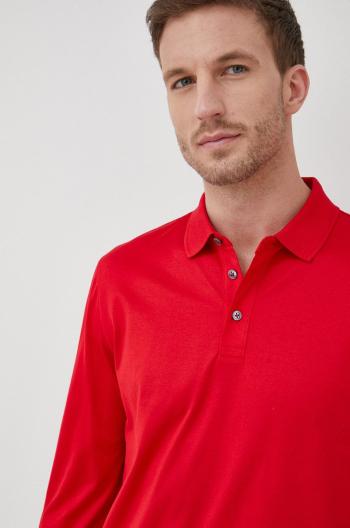 Bavlnené tričko s dlhým rukávom Boss červená farba, jednofarebné
