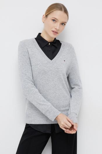 Vlnený sveter Tommy Hilfiger dámsky, šedá farba, tenký,