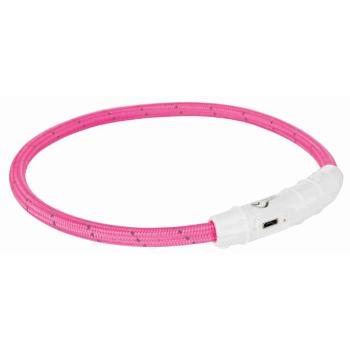 Trixie Flash light band USB, TPU/nylon, M–L: 45 cm/ř 7 mm, pink