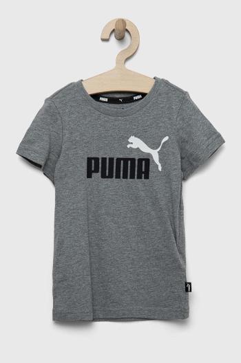 Detské bavlnené tričko Puma ESS+ 2 Col Logo Tee B šedá farba, s potlačou