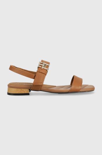 Kožené sandále Tommy Hilfiger HARDWARE FLAT SANDAL dámske, hnedá farba, FW0FW07094