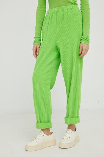 Bavlnené nohavice American Vintage dámske, zelená farba, široké, vysoký pás
