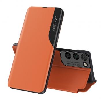 MG Eco Leather View knižkové puzdro na Samsung Galaxy S21 Ultra 5G, oranžové