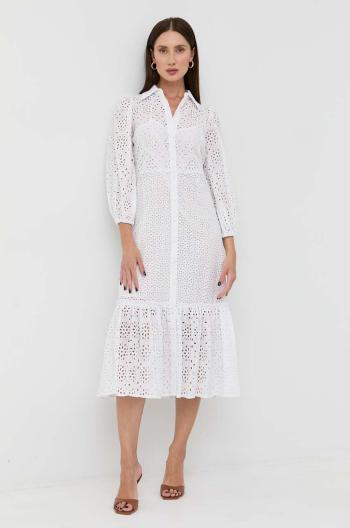 Bavlnené šaty Luisa Spagnoli biela farba, midi, rovný strih