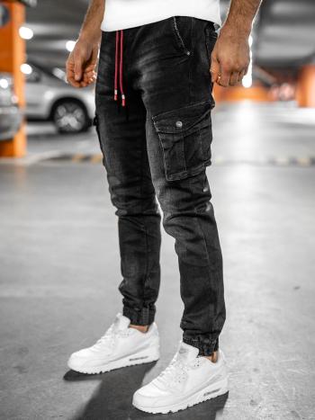 Czarne jeansowe joggery bojówki spodnie męskie slim fit Denley 61037W0