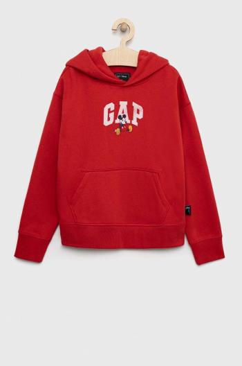 Detská mikina GAP X Disney červená farba, s kapucňou, s potlačou