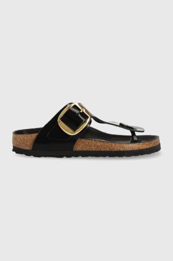 Kožené žabky Birkenstock Gizeh dámske, čierna farba, na plochom podpätku, 1021469