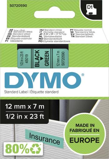 páska do štítkovača  DYMO D1 45019  Farba pásky: zelená Farba písma:čierna 12 mm 7 m
