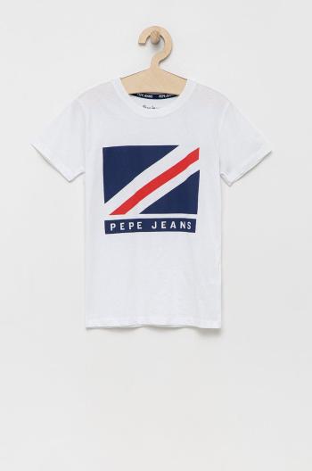 Detské bavlnené tričko Pepe Jeans biela farba, s potlačou
