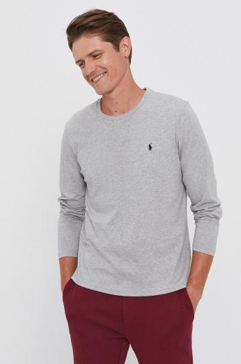 Tričko s dlhým rukávom Polo Ralph Lauren pánske, šedá farba, jednofarebné