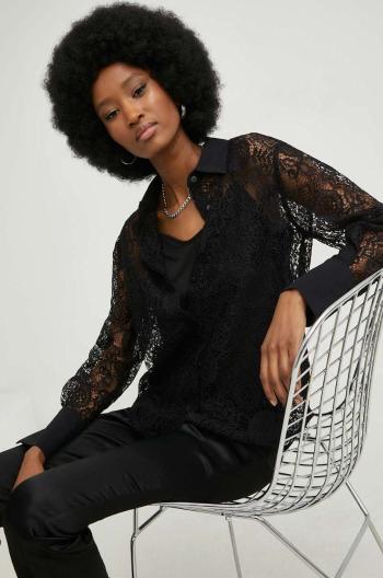Košeľa Answear Lab X limitovaná kolekcia SISTERHOOD dámska, čierna farba, regular, s klasickým golierom