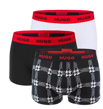 HUGO - boxerky 3PACK cotton stretch modern black grid & white color combo - limitovaná fashion edícia (HUGO BOSS)-M (83-89 cm)