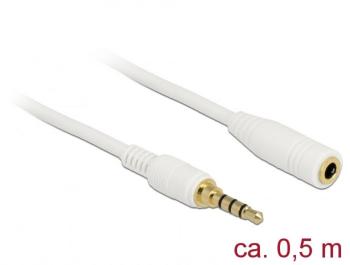 Delock 85628 jack audio predlžovací kábel [1x jack zástrčka 3,5 mm - 1x jack zásuvka 3,5 mm] 0.50 m biela pozlátené kont