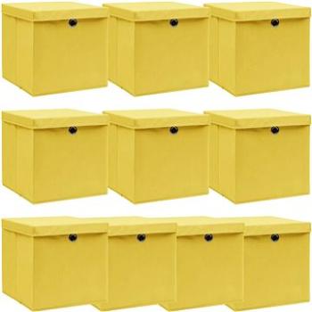 Úložné boxy s vekami 10 ks žlté 32 × 32 × 32 cm textil (288368)