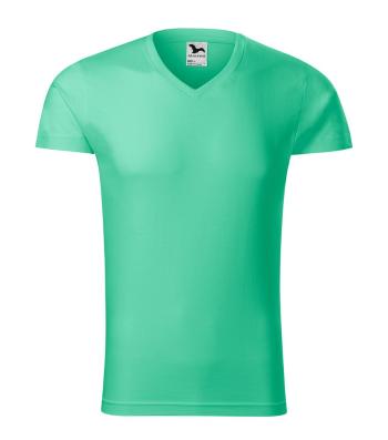 MALFINI Pánske tričko Slim Fit V-neck - Mätová | L
