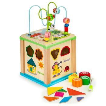 Multifunkčné vzdelávacie hračka s labyrintom a tabuľkou Educational wooden cube