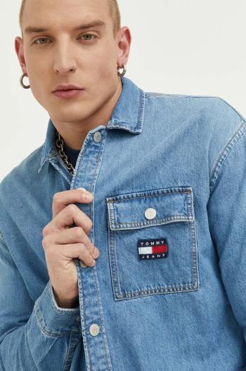 Rifľová košeľa Tommy Jeans pánska, voľný strih, s klasickým golierom