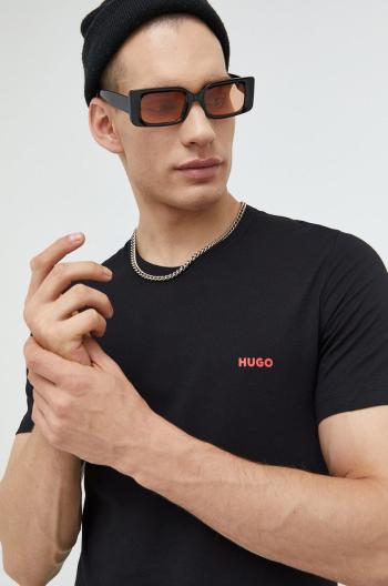 Bavlnené tričko HUGO 3-pak čierna farba, s potlačou