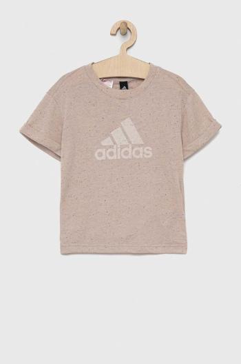 Detské tričko adidas G FI BL béžová farba, vzorované