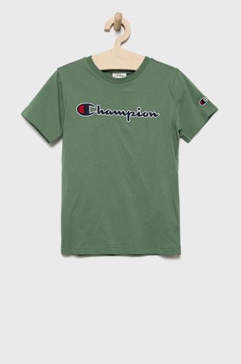 Detské bavlnené tričko Champion 305954 zelená farba, jednofarebný