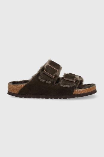 Semišové šľapky Birkenstock Arizona dámske, hnedá farba, 1020528