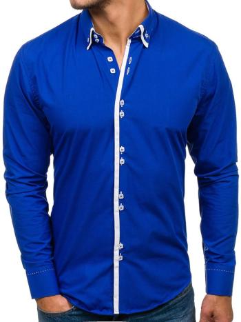 Kráľovský modrá pánska elegantá košeľa s dlhými rukávmi BOLF 1721-A