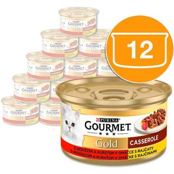 Gourmet gold dus. a gril. kúsky v omáčke s hovädzím/kuracím v rajčinovej omáčke 12× 85 g (8445290775337)