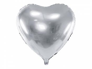 PartyDeco Fóliový balón srdce - strieborné 45 cm