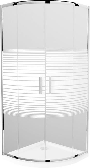 MEXEN/S - Rio štvrťkruhový sprchovací kút 80 x 80 cm, pásy, chróm + vanička so sifónom Flat, biela 863-080-080-01-20-4110