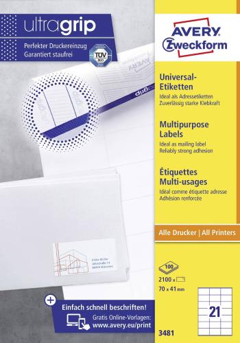 Avery-Zweckform 3481 etikety 70 x 41 mm papier  biela 2100 ks permanentné univerzálne etikety atrament, laser, kópie 100