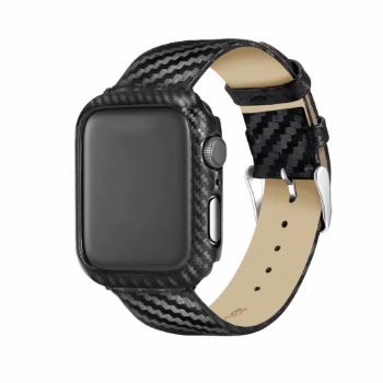 CARBON Kožený remienok + obal Apple Watch 5 / Watch 4 (40mm) čierny