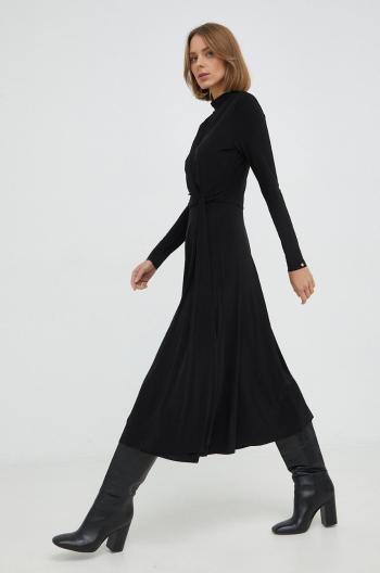 Šaty Nissa čierna farba, midi, áčkový strih