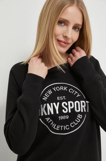 Mikina Dkny dámska, čierna farba, s nášivkou, DP3T9561