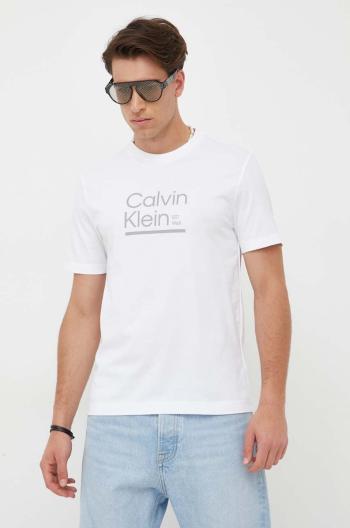 Bavlnené tričko Calvin Klein biela farba, s potlačou