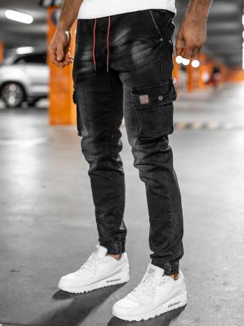Czarne jeansowe joggery bojówki spodnie męskie slim fit Denley 61019W0