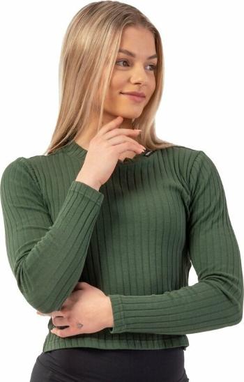 Nebbia Organic Cotton Ribbed Long Sleeve Top Dark Green S