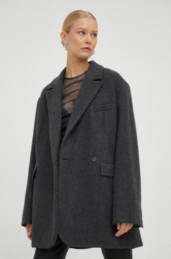 Vlnený kabát Birgitte Herskind šedá farba, prechodný, oversize