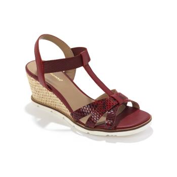 Blancheporte Kožené sandále so vzorom hadej kože, na klinovom podpätku červená 39