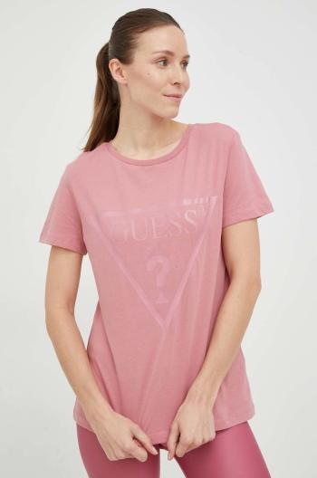 Bavlnené tričko Guess ružová farba,