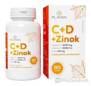 Platan Vitamín C + D + Zinok tabliet s postupným uvoľňovaním 90 ks