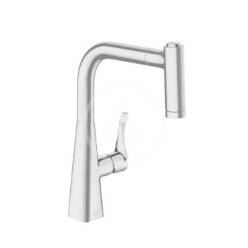 HANSGROHE HANSGROHE - Metris Drezová batéria s výsuvnou spŕškou, vzhľad nehrdzavejúcej ocele 14834800