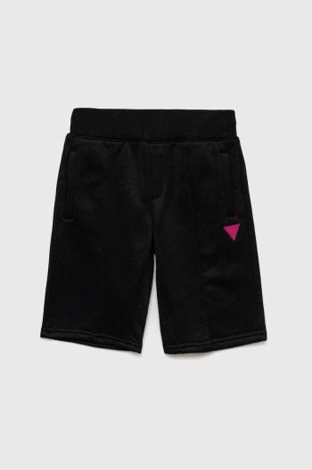 Detské krátke nohavice Guess čierna farba, nastaviteľný pás