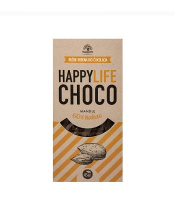 Happylife Čokoláda 60% horká s mandlami BIO 70g