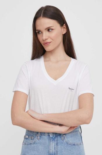 Bavlnené tričko Pepe Jeans LORETTE V NECK dámske, biela farba, PL505826