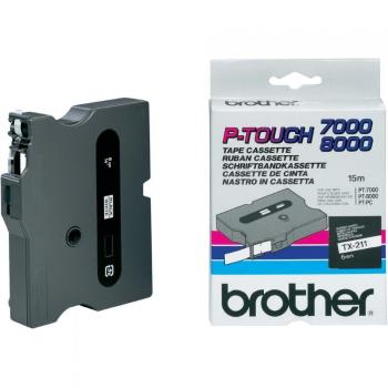 Brother TX-211, 6mm x 15m, čierna tlač/biely podklad, originálna páska