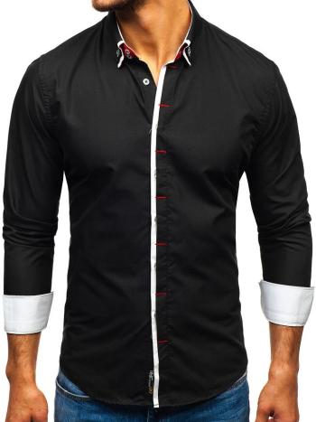 Čierna pánska elegantá košeľa s dlhými rukávmi BOLF 2767