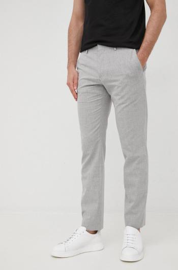 Nohavice s prímesou vlny Tommy Hilfiger pánske, šedá farba, strih chinos