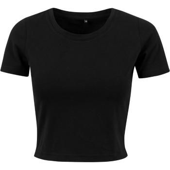 Build Your Brand Dámske crop top tričko s krátkym rukávom - Čierna | XL